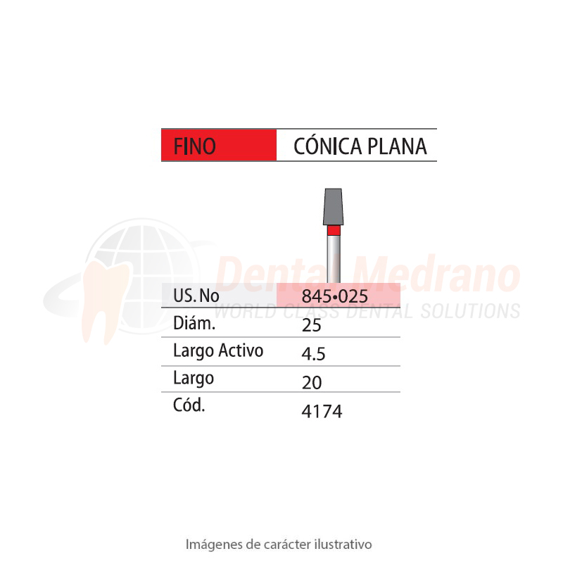 DIAMANTE FG 845/025F Cónica Plana-Anillo Rojo-Fino