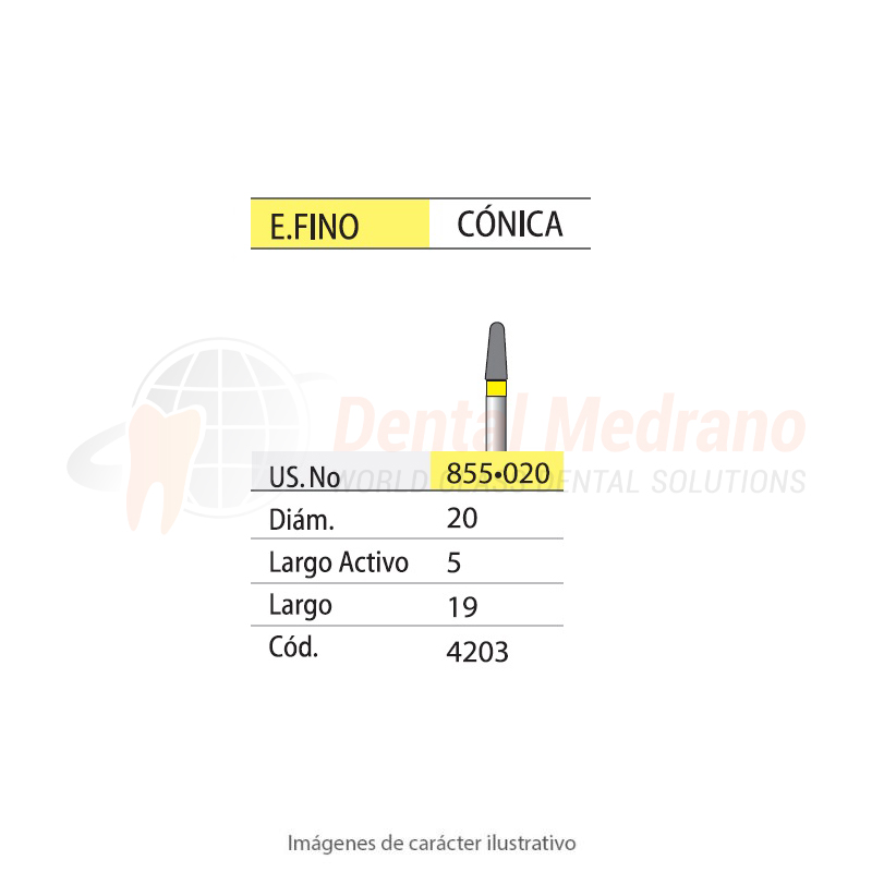 DIAMANTE FG 855/020EF Cono Romo Amarillo- X Fino