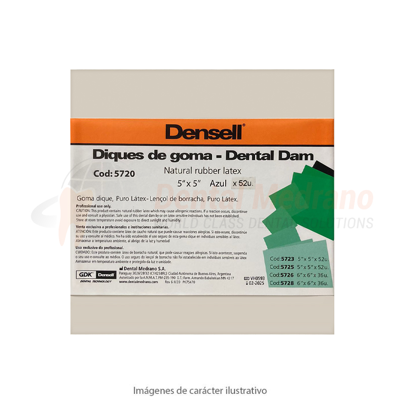 GOMA DIQUE Dental Dam 5X5 Azul 0.14mm x52 DENSELL