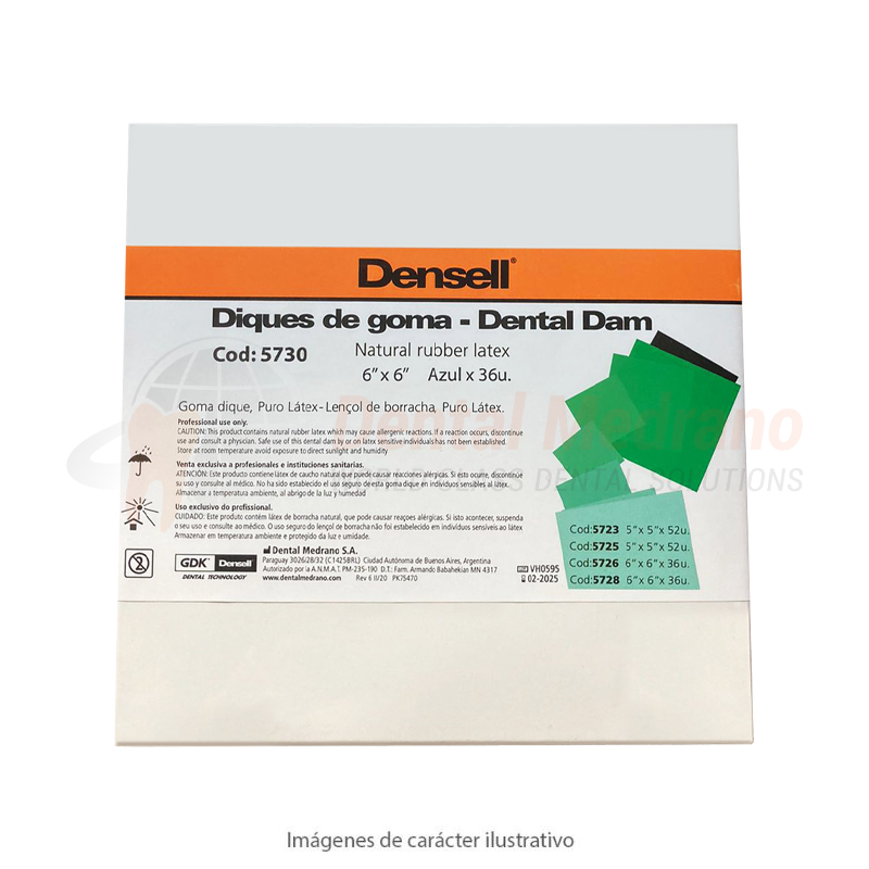 GOMA DIQUE Dental Dam 6x6 Azul 0.22mm x36 DENSELL